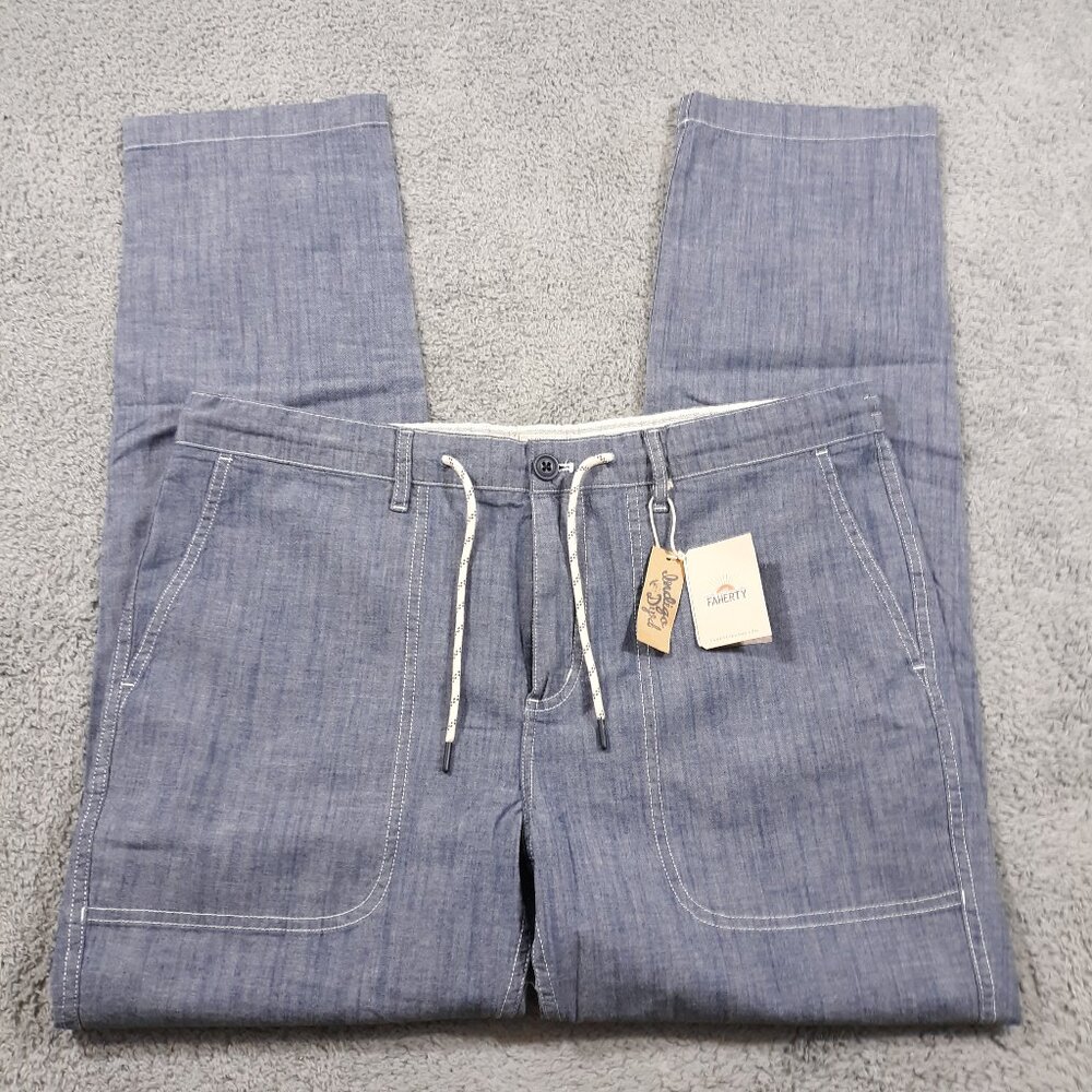 Faherty Picard Chambray Pants Womens Size 35‎ Inseam 30.5 Indigo NEW